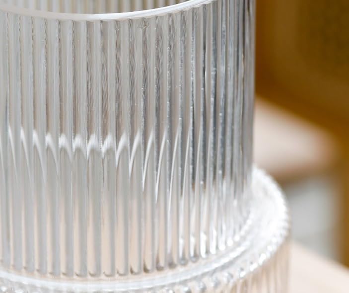 Large Glass Vase - Clear Ribbed Vase - Fluted Flower Vase for Modern Home Décor - Glass Vases for Centerpieces - Living Room, Dining Table, Shelf, Entryway, Office, Wedding Centerpieces